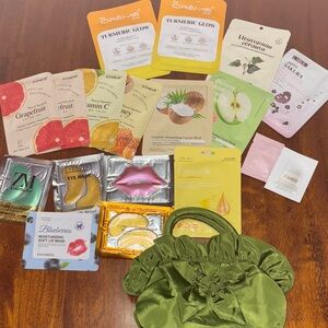 Assorted Skincare and Beauty Masks With Green Flower Bag